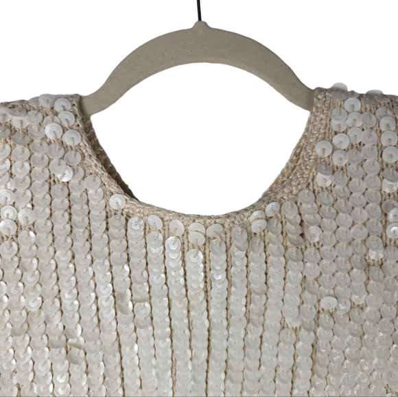 Vintage E. Haas & Co Sequin Wool Top Open Back Puff Sleeve Cream Rare Find Sze M - Picture 12 of 13